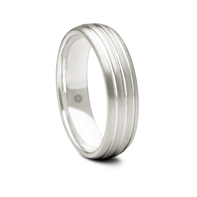 Mens Matte Finish Palladium 500 Court Shape Wedding Ring With Three Grooves