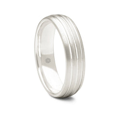 Mens Matte Finish Platinum 950 Court Shape Wedding Ring With Three Grooves