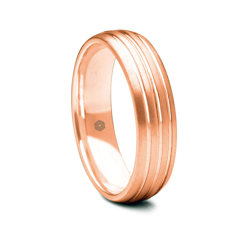 Mens Matte Finish 18ct Rose Gold Court Shape Wedding Ring With Three Grooves