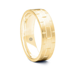 Mens Satin Finish 9ct Yellow Gold Flat Court Shape Wedding Ring With Brickwork Pattern