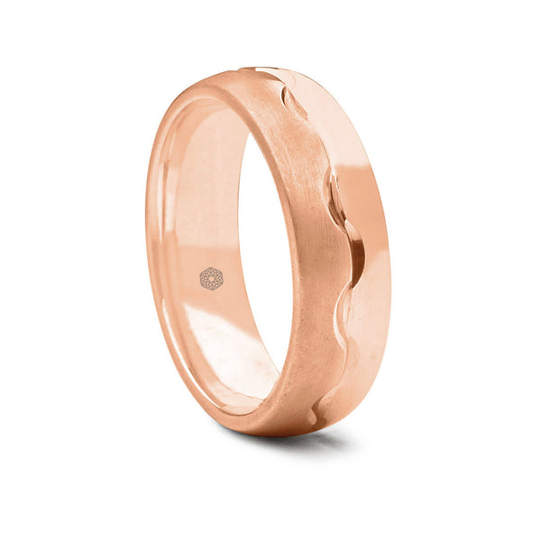 Mens 9ct Rose Gold Court Shape Wedding Ring With Both Matte and Polished Surfaces