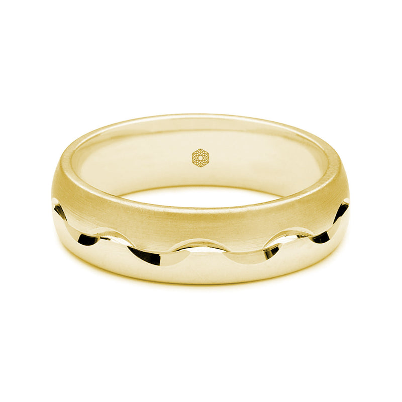 Horizontal Shot of Mens 18ct Rose Gold Court Shape Wedding Ring With Both Matte and Polished Surfaces