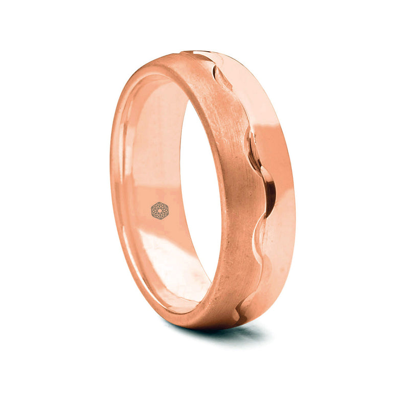 Mens 18ct Rose Gold Court Shape Wedding Ring With Both Matte and Polished Surfaces