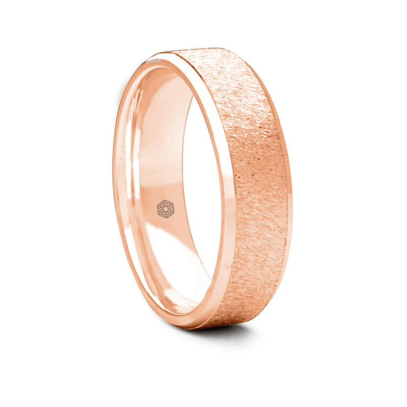 Mens Textured 9ct Rose Gold Flat Court Shape Wedding Ring With Polished Flat Edges