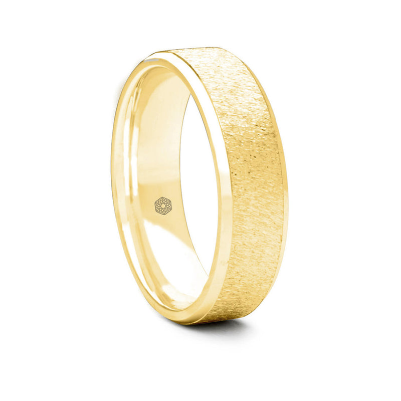 Mens Textured 9ct Yellow Gold Flat Court Shape Wedding Ring With Polished Flat Edges