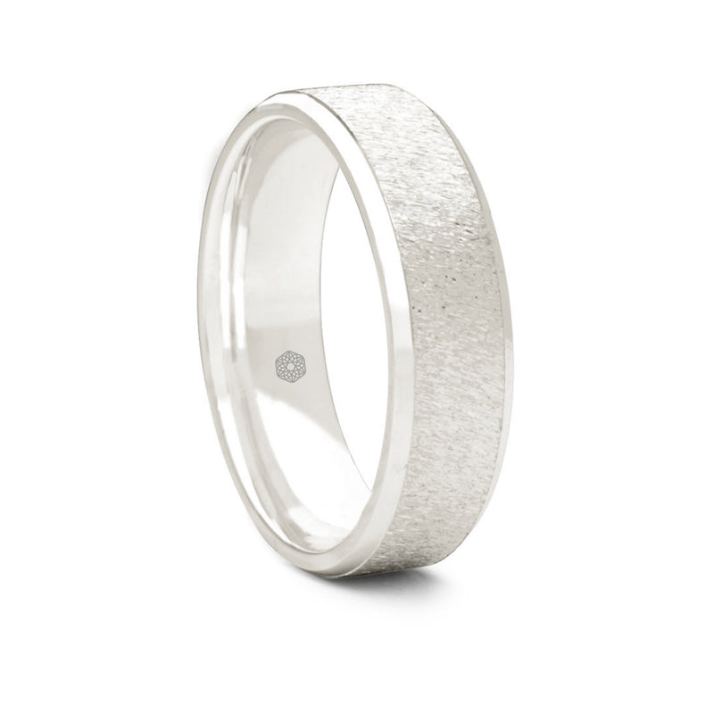Mens Textured Platinum 950 Flat Court Shape Wedding Ring With Polished Flat Edges