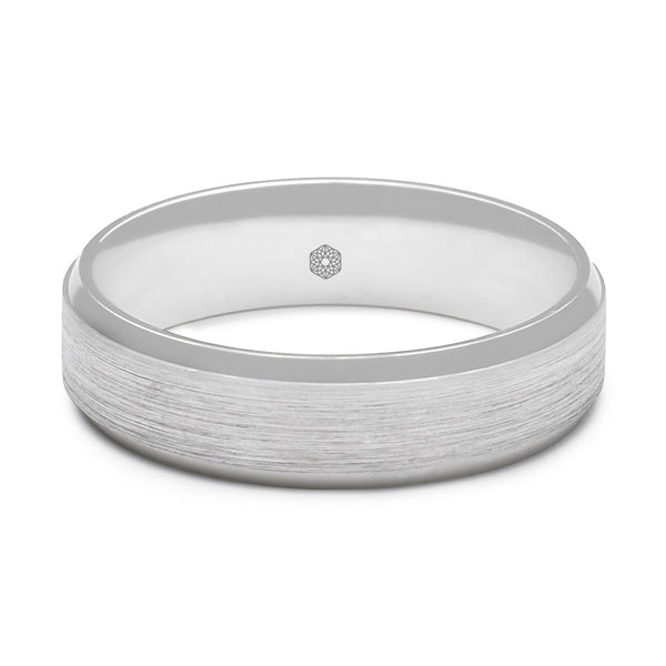 Horizontal Shot of Mens Matte Finish 9ct White Gold Flat Court Wedding Ring With Polished Flat and Angled Edges