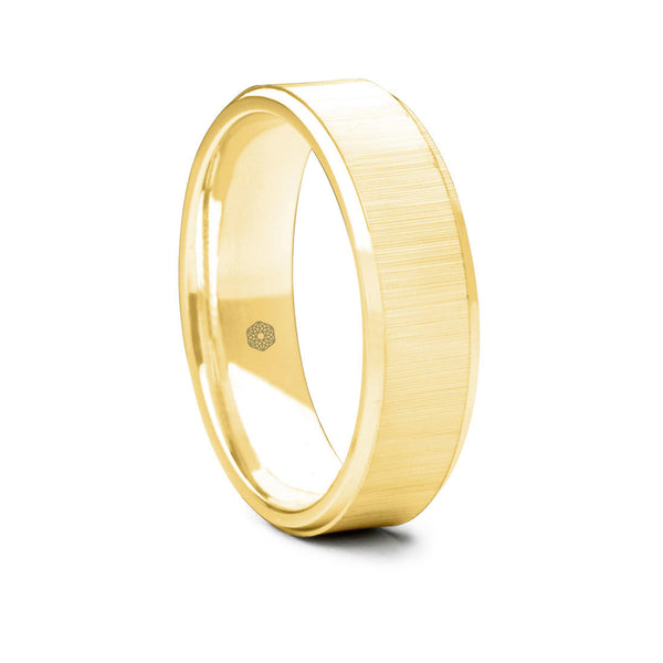Mens Matte Finish 9ct Yellow Gold Flat Court Wedding Ring With Polished Flat and Angled Edges