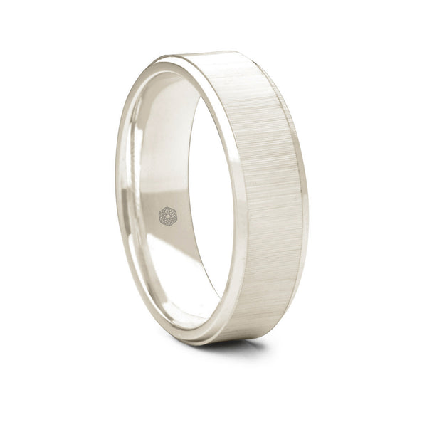 Mens Matte Finish 18ct White Gold Flat Court Wedding Ring With Polished Flat and Angled Edges