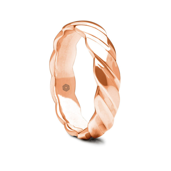 Mens Polished 9ct Rose Gold Court Shape Wedding Ring With Twist Pattern
