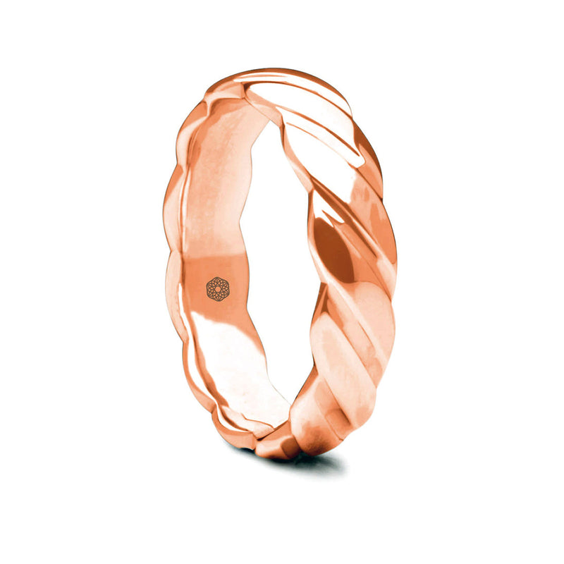 Mens Polished 18ct Rose Gold Court Shape Wedding Ring With Twist Pattern