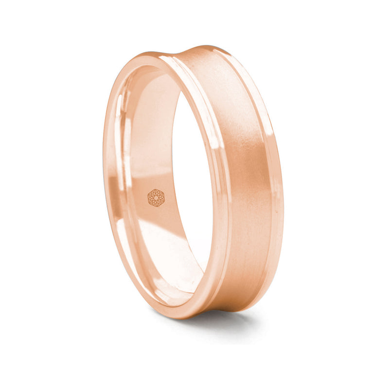 Mens Satin Finish 9ct Rose Gold Flat Court Wedding Ring With Dipped Centre and Polished Edges