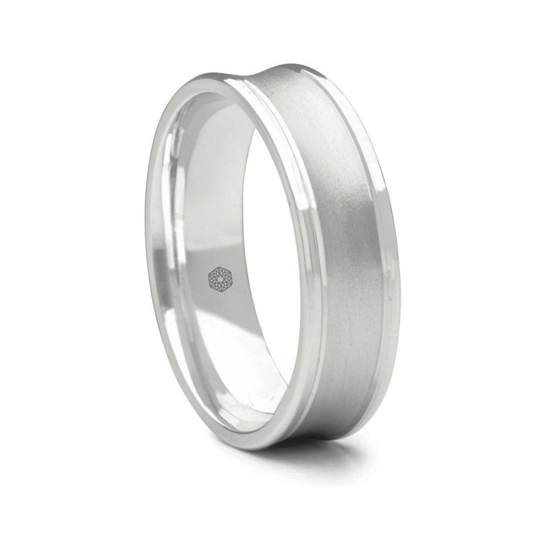 Mens Satin Finish 9ct White Gold Flat Court Wedding Ring With Dipped Centre and Polished Edges