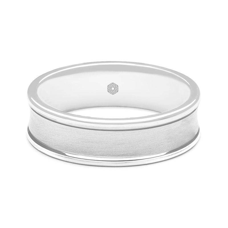 Horizontal Shot of Mens Satin Finish Platinum 950 Flat Court Wedding Ring With Dipped Centre and Polished Edges