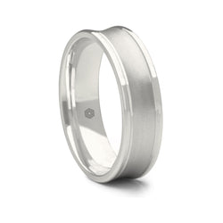 Mens Satin Finish 18ct White Gold Flat Court Wedding Ring With Dipped Centre and Polished Edges