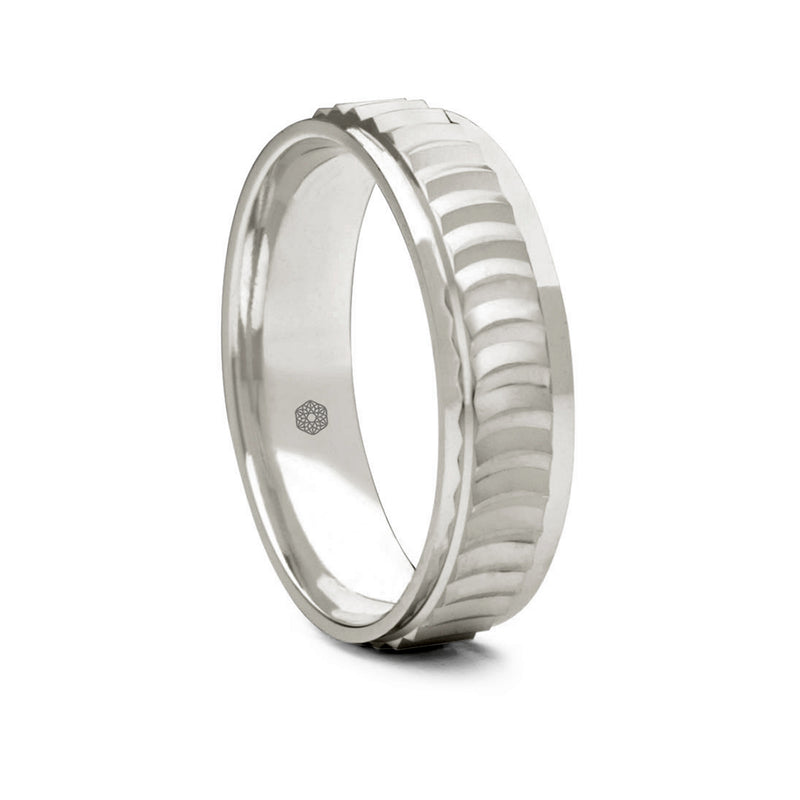Mens Matte Finish Palladium 500 Flat Court Shape Wedding Ring With Semi-Circular Pattern and Polished Edges