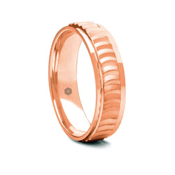 Mens Matte Finish 18ct Rose Gold Flat Court Shape Wedding Ring With Semi-Circular Pattern and Polished Edges