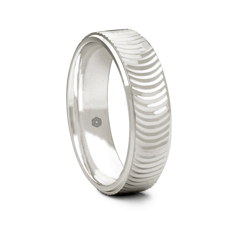 Mens Polished Palladium 500 Court Shape Wedding Ring With Semi-Circular Pattern and Flat Edges 