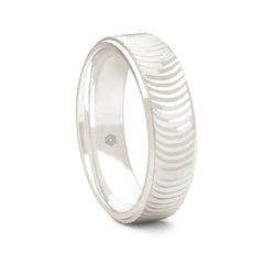 Mens Polished Platinum 950 Court Shape Wedding Ring With Semi-Circular Pattern and Flat Edges 