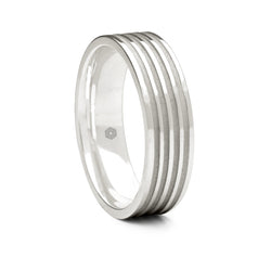 Mens Polished Palladium 500 Flat Shape Wedding Ring With Four Matte Finish Grooves