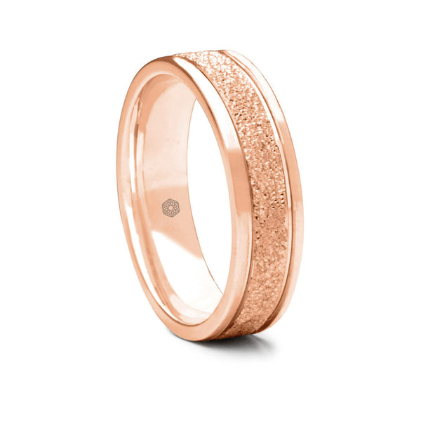 Mens Textured 9ct Rose Gold Flat Court Shape Wedding Ring With Polished Edges
