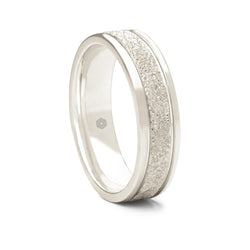 Mens Textured 9ct White Gold Flat Court Shape Wedding Ring With Polished Edges