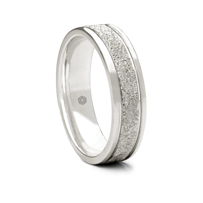Mens Textured Palladium 500 Flat Court Shape Wedding Ring With Polished Edges