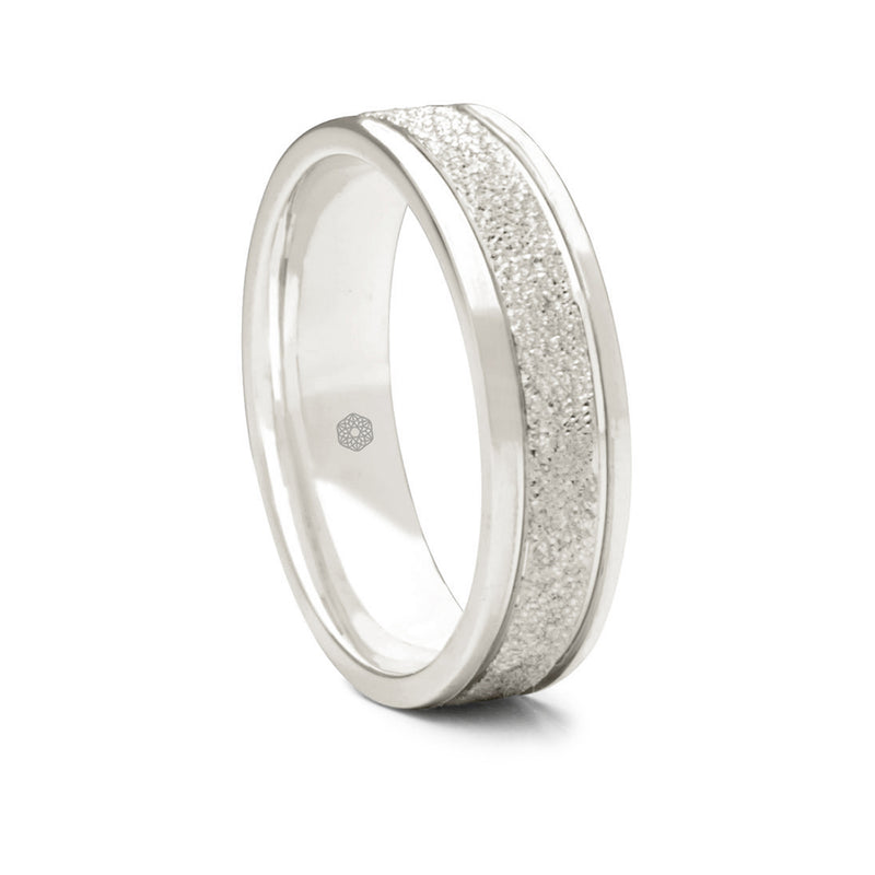 Mens Textured Platinum 950 Flat Court Shape Wedding Ring With Polished Edges