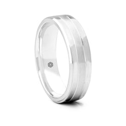 Mens 9ct White Gold Flat Court Wedding Shape Ring With Both Polished and Matte Sections