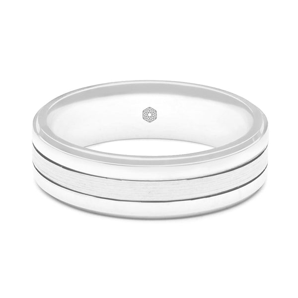 Horizontal Shot of Mens Platinum 950 Flat Court Wedding Shape Ring With Both Polished and Matte Sections