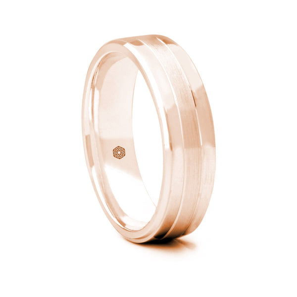 Mens 18ct Rose Gold Flat Court Wedding Shape Ring With Both Polished and Matte Sections