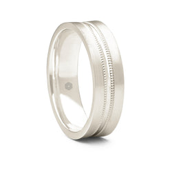 Mens Satin Finish 9ct White Gold Flat Court Shape Wedding Ring With Central Groove and Millgrain Detail