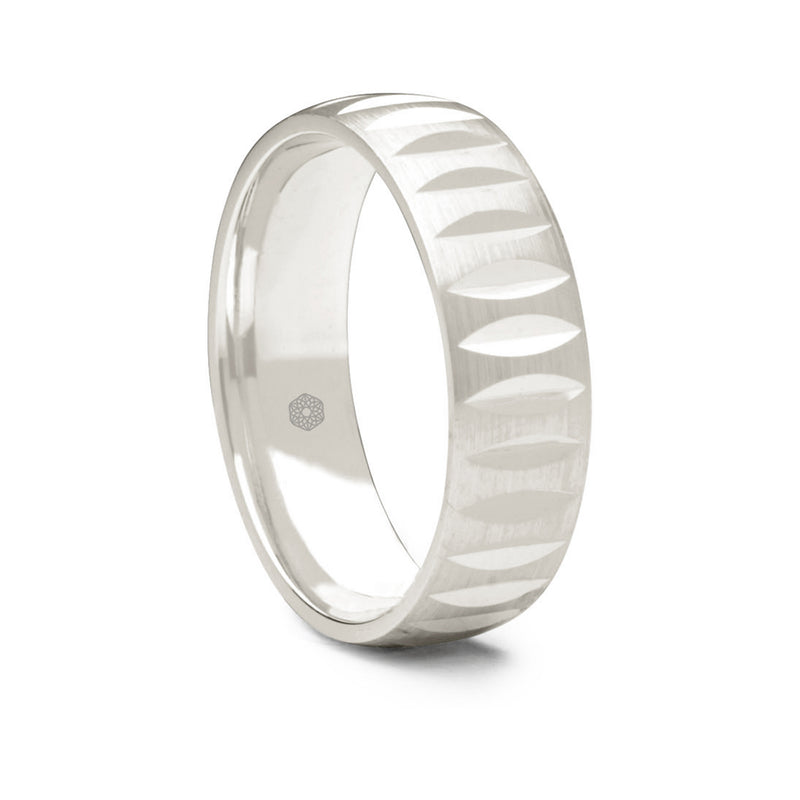 Mens Satin Finish Platinum 950 Court Shape Wedding Ring With V Shaped Cuts