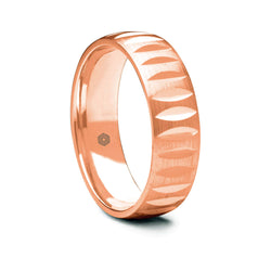 Mens Satin Finish 18ct Rose Gold Court Shape Wedding Ring With V Shaped Cuts