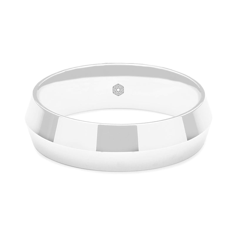 Horizontal Shot of Mens Polished and Angled Platinum 950 Court Shape Wedding Ring