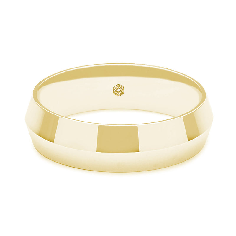 Horizontal Shot of Mens Polished and Angled 18ct Rose Gold Court Shape Wedding Ring