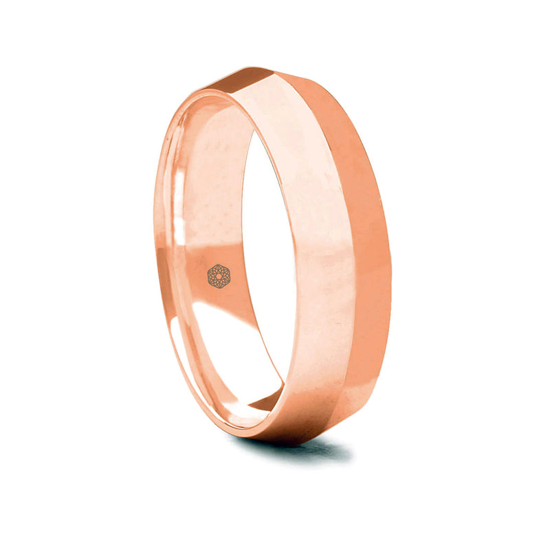Mens Polished and Angled 18ct Rose Gold Court Shape Wedding Ring