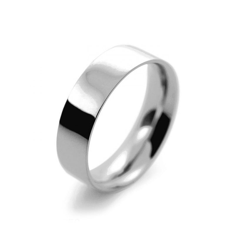 Mens 6mm Platinum 950 Flat Court shape Medium Weight Wedding Ring