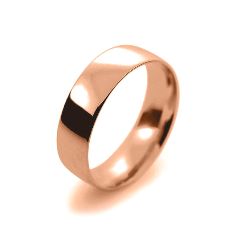 Mens 6mm 18ct Rose Gold Court Shape Light Weight Wedding Ring