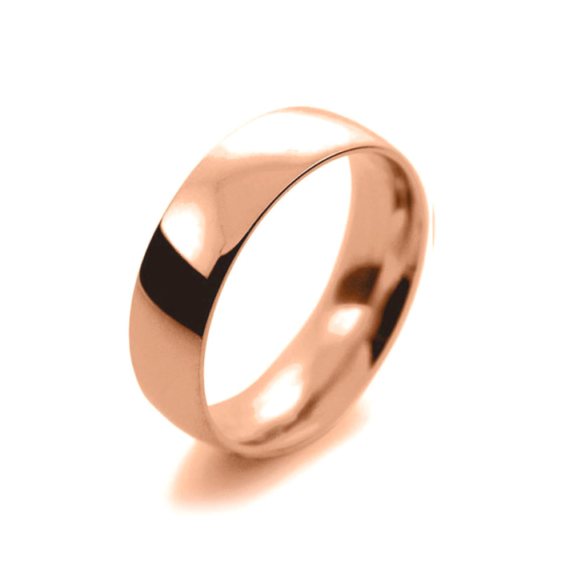 Mens 6mm 18ct Rose Gold Court Shape Medium Weight Wedding Ring