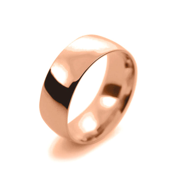 Mens 8mm 18ct Rose Gold Court Shape Medium Weight Wedding Ring