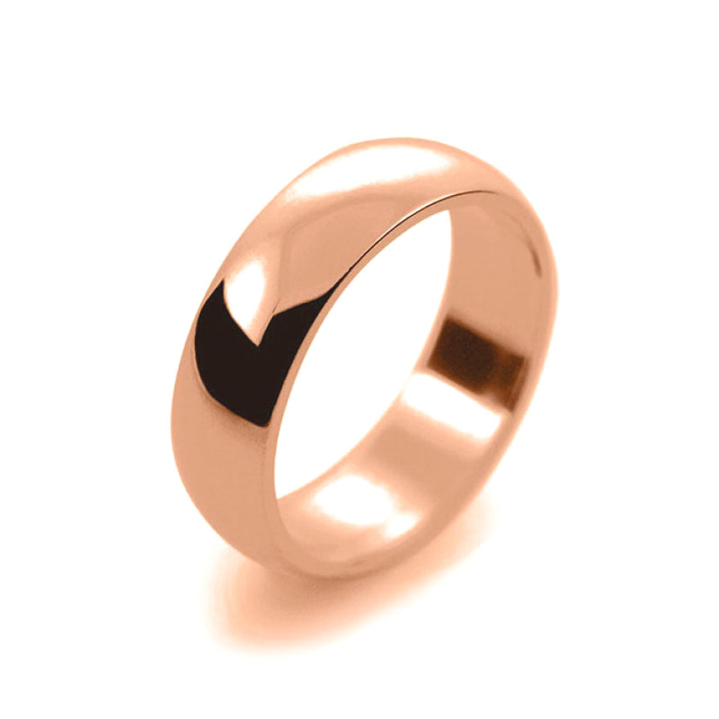 Mens 6mm 18ct Rose Gold D Shape Medium Weight Wedding Ring