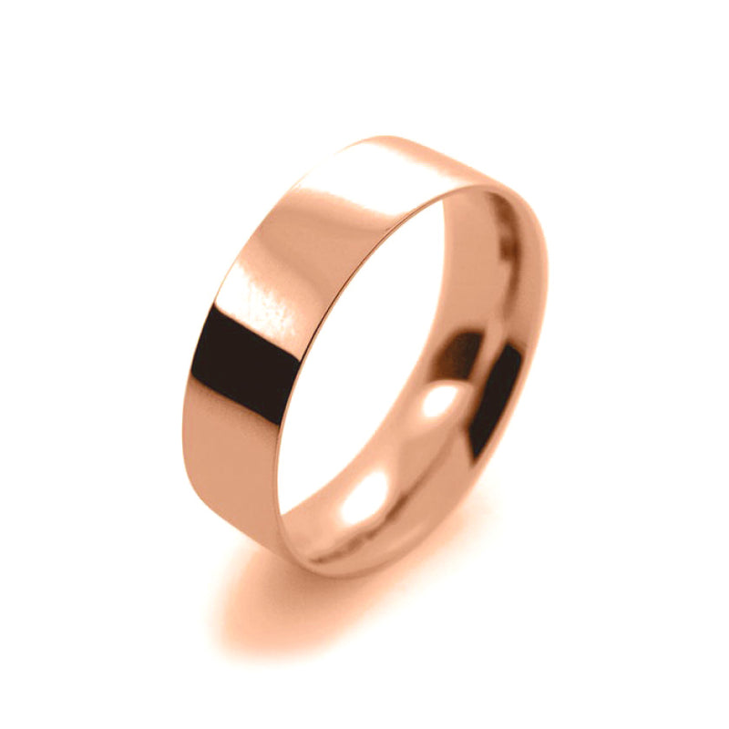Mens 6mm 18ct Rose Gold Flat Court shape Light Weight Wedding Ring