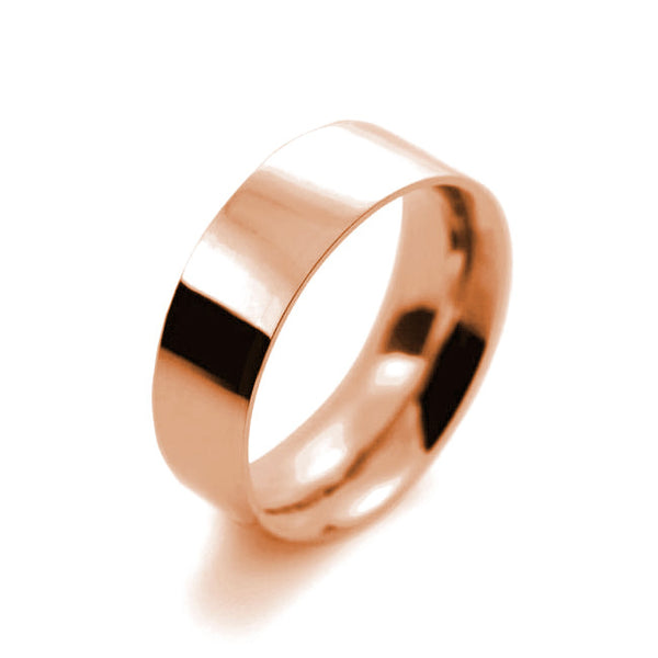 Mens 7mm 18ct Rose Gold Flat Court shape Light Weight Wedding Ring