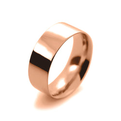 Mens 8mm 18ct Rose Gold Flat Court shape Medium Weight Wedding Ring