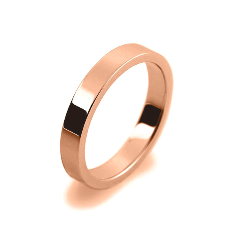 Mens 3mm 18ct Rose Gold Flat Shape Medium Weight Wedding Ring