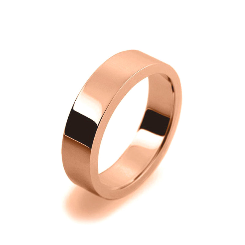 Mens 5mm 18ct Rose Gold Flat Shape Heavy Weight Wedding Ring