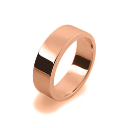 Mens 6mm 18ct Rose Gold Flat Shape Heavy Weight Wedding Ring