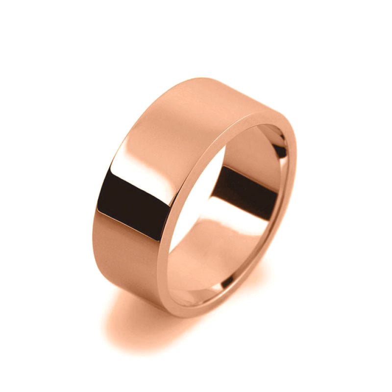 Mens 8mm 18ct Rose Gold Flat Shape Heavy Weight Wedding Ring