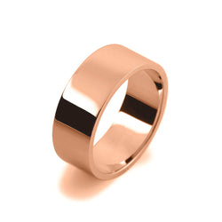 Mens 8mm 18ct Rose Gold Flat Shape Medium Weight Wedding Ring